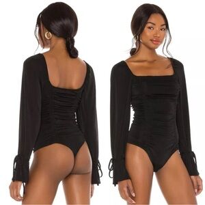 Free People Meant To Be Bodysuit Black Whimsigoth Square Neck Ruched Sexy Medium